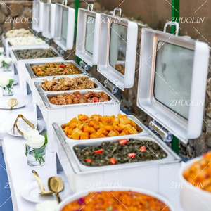 Herramientas para Catering, Recipientes para Calentar Alimentos Tipo Buffet, Redondos y Cuadrados, Hidráulicos, de Vidrio, de Lujo, en Color Blanco Mate - Product Image 1
