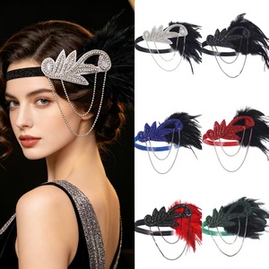 Diadema de plumas estilo Flapper, banda para el cabello con diamantes de imitación para fiesta Gatsby, tocado vintage para mujer, ideal para cócteles, mascaradas y Halloween. - Product Image 1
