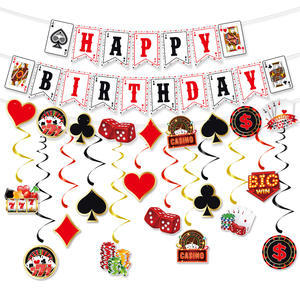 Nouveau papier jeu <span class=keywords><strong>Casino</strong></span> thème fête d'anniversaire décoration ensemble bannière tirer drapeaux Photo accessoires gâteau Topper lunettes - Product Image 1