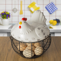 Panier à œufs et fruits en céramique bleue moderne, panier de rangement créatif en fer en forme de poule pour l'ail, les pommes de terre et divers articles, accessoires décoratifs de cuisine