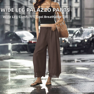 Women's Wide Leg Palazzo Pants Elastic Waist Loose Fit Casual <b>Trousers</b> for <b>Summer</b> - Product Image 2