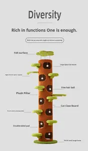 إطار تسلق للقطط متعدد الوظائف من الأرض إلى السقف بنمط ريفي، منصة قفز، شجرة، منزل للحيوانات الأليفة - Product Image 3