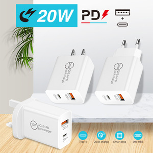 شاحن شحن سريع <span class=keywords><strong>USB</strong></span> مزدوج 20 واط ، محول هاتف 20 واط ، شاحن جداري QC ، شاحن لنا الاتحاد الأوروبي والمملكة المتحدة - Product Image 2
