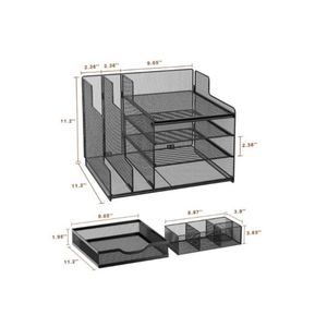 Office Supplies Metal Mesh Desk Organizer 4-Tier Mesh Letter Paper Tray With Pen Holder and Sliding <b>Drawer</b> - Product Image 2