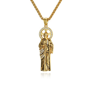 Classic yunnique cultural heritage, St. Jude necklace, <b>titanium</b> steel gold-plated, St. Jude's guardian spirit, colo - Product Image 5
