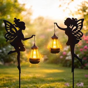 เสาประดับสวนพลังงานแสงอาทิตย์รูปนางฟ้าพร้อมไฟ LED ของตกแต่งกลางแจ้งสำหรับลานบ้านสนามหญ้ากันน้ำใช้พลังงานแสงอาทิตย์ - Product Image 1