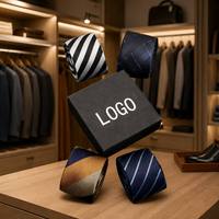 Cravate en polyester pour homme, motif à carreaux et rayures, logo personnalisé, boîte cadeau, cravate formelle pour le bureau et les cérémonies