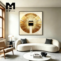 Peinture murale décorative moderne de haute qualité, peinte à la main, motif mosquée, avec dorure à la feuille d'or et texture 3D, encadrée