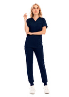 Seragam Kerja Medis Wanita, Celana Scrub V-Neck Modern Sporty, Bahan Spandex