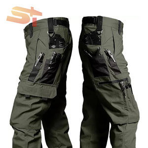 กางเกงคาร์โก้ยุทธวิธียืดทรงหลวมระบายอากาศได้ดีของผู้ชายเสื้อผ้าแนวสตรีทแวร์ลายพรางสไตล์บล็อกสีแบน - Product Image 3