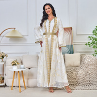Ensemble Abaya de Luxe 2 Pièces en Dentelle Perlée pour Femme – Robe Longue Modeste Style Dubaï