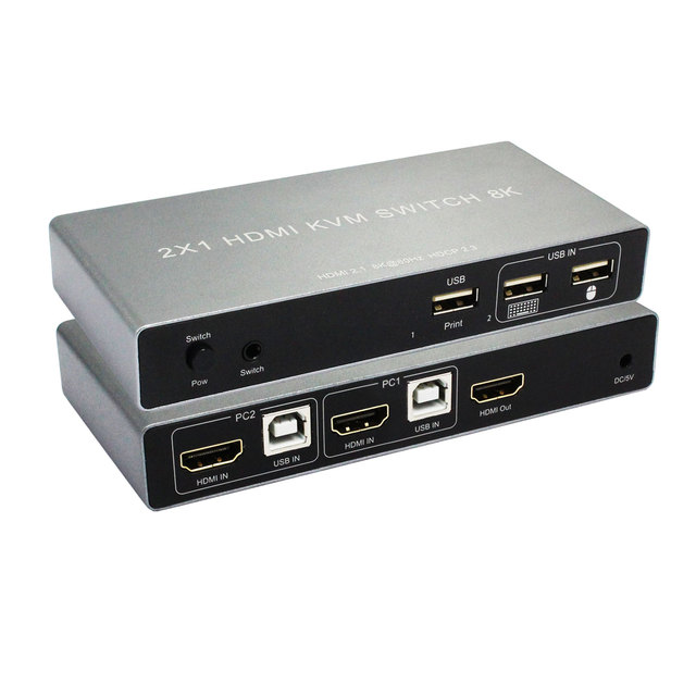 2 Port KVM Switch Kvm Switch hdmi Usb hdmi Kvm Switch 2 Port Support Wired Wireless Keyboard Mouse 8K 60HZ
