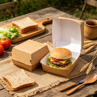 Caja de Cartón Autoarmable para Hamburguesas, Recubierta con Papel de Grado Alimenticio Desechable