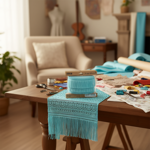 Nastro con frange Ilan 5 cm x 12 m blu piscina per decorazioni e artigianato - Product Image 2