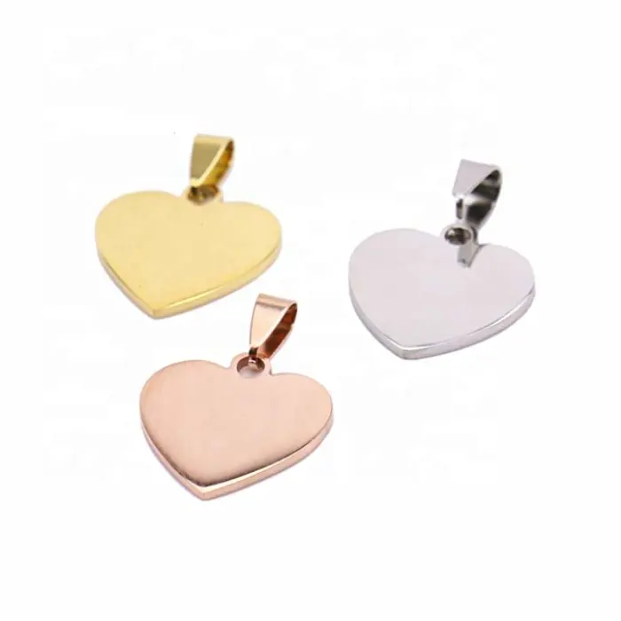 Blank heart style custom engrave silver gold rose gold cheap wholesale high polish stainless steel heart shaped pendant for sale