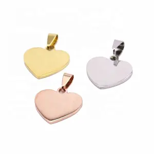 Corazón en blanco de estilo personalizado grabado de plata de oro rosa de oro barato al por mayor de alta polaco de acero inoxidable colgante en forma de corazón para la venta