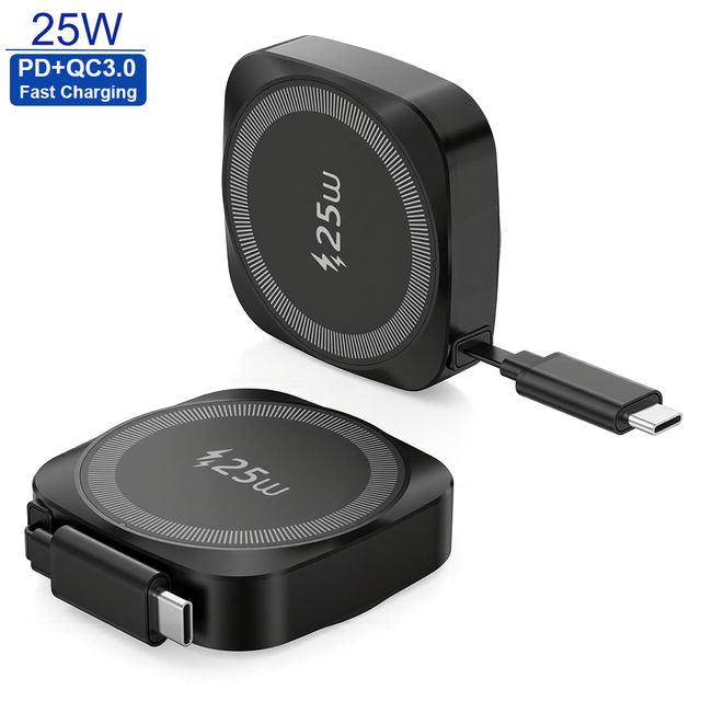 Factory Custom 2026 25W PD Type-C Wireless Charger Portable Fast Travel for Mobile Phone & Earphone with Magnetic Charging Pad