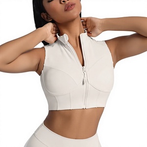 Sujetador deportivo con cremallera de alta sujeción de Spandex/Nylon, con almohadillas desmontables, efecto push-up, transpirable, tipo halter, para fitness, running, ropa exterior y yoga. - Product Image 1