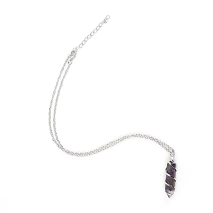 Collana Unisex con Pendente in Cristallo Naturale di Ametista, Colonna Esagonale a Punta Singola, a Forma di Serpente, in Argento, Regalo Classico - Product Image 5