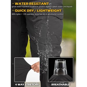 Pantalon cargo de randonnée pour homme, séchage rapide, résistant à l'eau, léger, en nylon, pour la pêche en plein air, tactique, 10 poches - Product Image 3