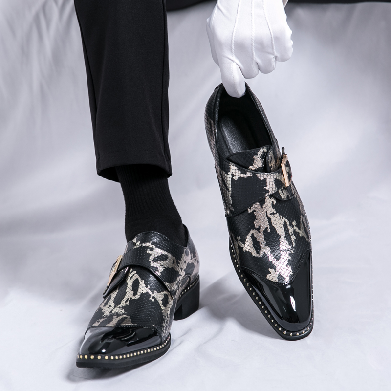 black and silver dress shoes mens Royal Shoes Silver Rhinestones & Studs Smoking Slip-on Red Bottom Men’s Dress Shoes LF-8867 Sizes 8-13 8 main image 1