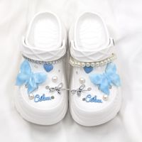 Nouvel ensemble de breloques en résine pour sabots 2026 – Motifs papillons bleus, fleurs et chaîne argentée – Accessoires de chaussures pour femmes