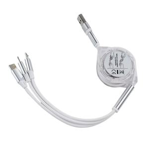 Câble de charge rapide télescopique 3 en 1 personnalisé 6A USB Type C & Micro USB Câble de données tressé lisse - Product Image 1