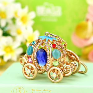 Crystal Pumpkin Car Cartoon Alloy Creative Small Gift Keychain Bling White Princess Pumpkin Carriage Rhinestone Metal Key Chains