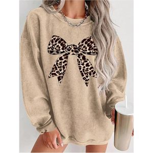 FOXA Women's Plus Size <b>Bow</b> Leopard Sweatshirt Long Sleeve Crew Neck Pullover Tops Streetwear Fall Clothes - Product Image 2