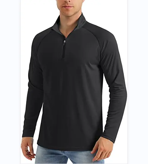 Atacado dos homens em branco Camisas de Manga Longa UPF 50 + Camisetas 1/4 Zip Collar Polo Pesca Correndo Outdoor Rash Guard Camisas