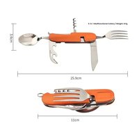 Ensemble de couverts multifonctionnels 6 en 1 en acier inoxydable, couteau, fourchette, cuillère, pliable, pour pique-nique en plein air, outil portable pour l'extérieur