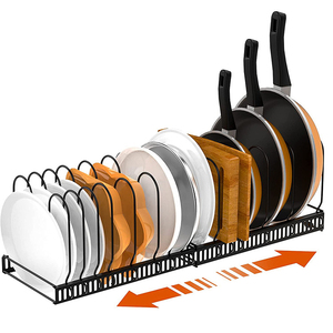 Hot Wrought Iron Pot Lid Storage Rack With Adjustable Dividers Multi-layer Extensionable Desktop Pot Rack