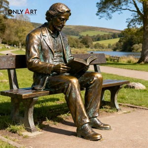 Onlyart Statua Personalizzata a Grandezza Naturale di Uomo che Legge in Bronzo da Esterno Scultura di Uomo Seduto su Panchina per Arredo Urbano - Product Image 1
