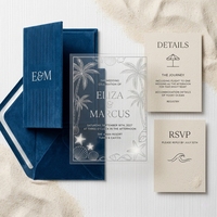 Invitations de mariage gaufrées « Amour », suite d'invitations de luxe en acrylique, boîte en velours bleu marine, cartes RSVP, mariage sur la plage ou en bord de mer