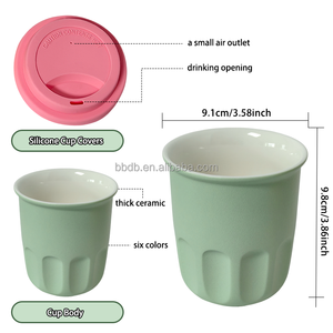 Taza de café de cerámica, serie multicolor, taza portátil para llevar sin asa con tapa de silicona, regalos para mujeres, hombres, él, ella - Product Image 4