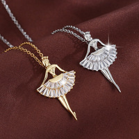 Kalung Balerina Tembaga Mewah 2026 untuk Wanita dan Remaja Putri, Lapis Emas 18K, Rantai Link, Liontin Penari CZ Baguette Meruncing, Perhiasan Grosir