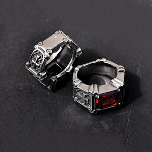 Bán Buôn Unisex Cổ Điển Gothic Chữ Thập Nhẫn Antique Thép Không Gỉ Hình Chữ Nhật Của <span class=keywords><strong>Ruby</strong></span> Đen Đá Quý Punk Xe Máy Nhẫn - Product Image 4