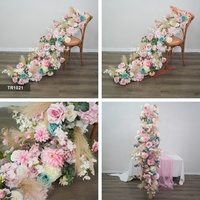 Französischer Stil Kirchliche Hochzeitsblumen-Dekoration 165cm Künstlicher Blumenläufer Salbeigrüne Seidenrosen-Blumendekoration