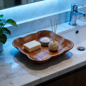 Juego de Tazones para Servir de Madera Maciza, Vajilla de Madera Reutilizable para Eventos de Catering, Duradera y de Larga Duración, Grano Natural - Product Image 3