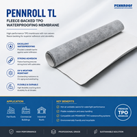 Membrane d'étanchéité PENNROLL TP TPO renforcée en polyester, résistante à l'eau, haute résistance, garantie 5 ans, sous-couche imperméable pour extérieur