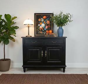 Armoire de rangement <span class=keywords><strong>vintage</strong></span> noire à 2 tiroirs et 2 portes - <span class=keywords><strong>Buffet</strong></span> de style rétro pour la maison, la chambre à coucher/le salon - Product Image 2