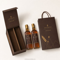 Coffret Cadeau Double Whisky Personnalisé – Boîte Rigide Haute et Profonde Ambre avec Dorure Or en Feuille de Blé pour Deux Bouteilles