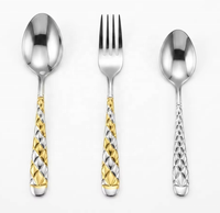 Ensemble de couverts en acier inoxydable 410 léger et durable de qualité supérieure, manche à motif diamant 3D en relief, poli miroir or et argent