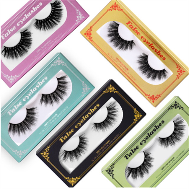 Private Logo 1 Pair/Box 25mm Strong Natural Long Faux Mink Fur Thick False Eyelashes for Women's Makeup Paper Material