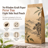 Sachet de thé Pu'er en papier kraft sans fenêtre, scellé sur huit côtés, pour la vente au détail et en gros