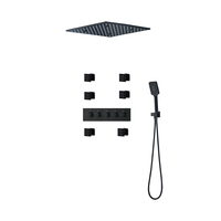 Ensemble de panneau de douche LED carré mural de 20 pouces avec jet de pluie, robinet thermostatique et jets latéraux