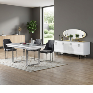 Juego de Mesa de Comedor Moderno Elps en Madera Blanca y Gris de 160cm y 180cm, Portátil para Uso en el Hogar y Hoteles, para 8 Personas - Product Image 2