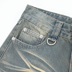 Pantalon court à jambe droite lavé en détresse pour hommes Jorts été plis et blanchiment jambe large lâche décontracté Tweed Shorts - Product Image 3