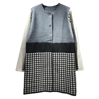 Nouveau design – Cardigan ample en maille mi-longue à col rond, motif pied-de-poule, blocs de couleur, manches longues – Fournisseur fiable