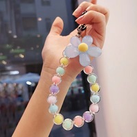 Groothandel Trendy Meisje Sleutelhanger Telefoon Lanyard Met Kristallen Kralen Armband Bloem Polsbandjes Mobiele Telefoon Ketting Charm Sleutelhanger